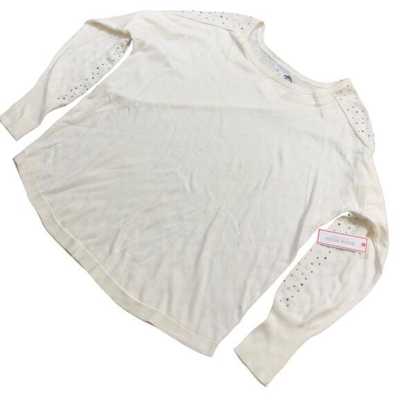 Bisou Bisou Michele Bohbot Sweater Women's XL Cream Studded Long Sleeve Pullover - Picture 2 of 8